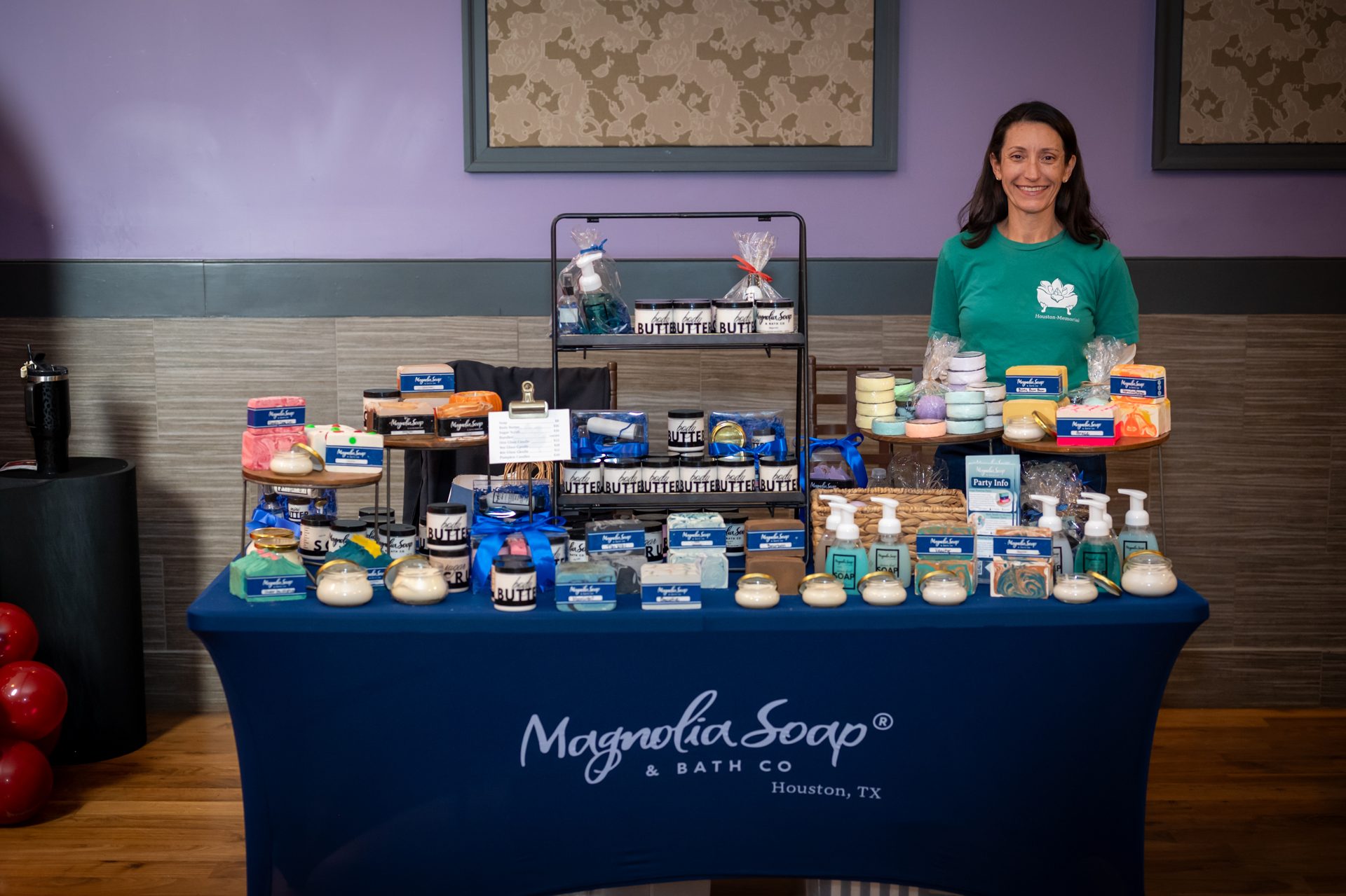 Magnolia Soap and Bath Co vendor table at a Women Driving Business networking event in Houston